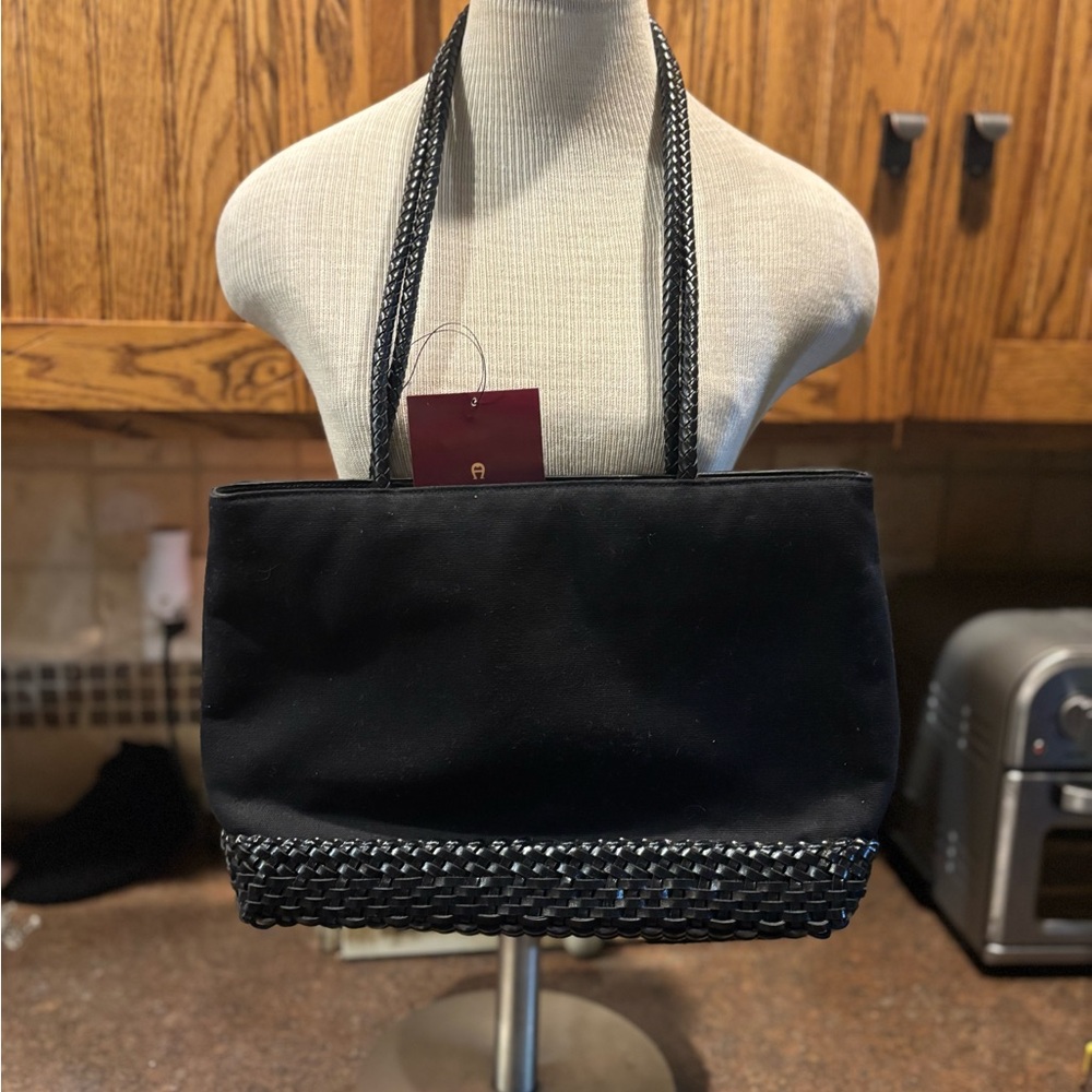 Etienne Aigner Black Woven Accent Tote
